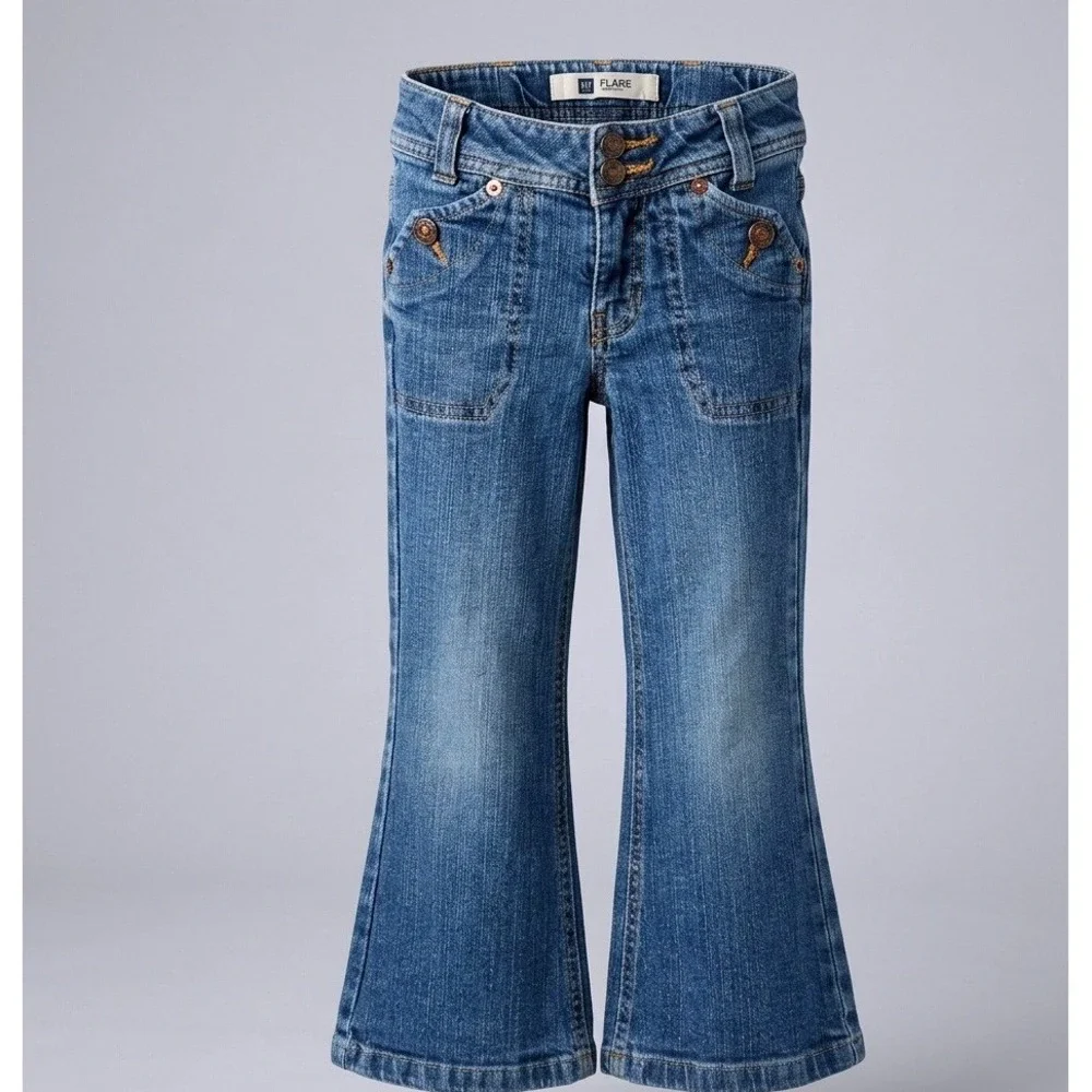 Vtg Gap Kids Y2K Flare Jeans Size 4 Adjustable Waist Stretch 2005‎ Retro Denim